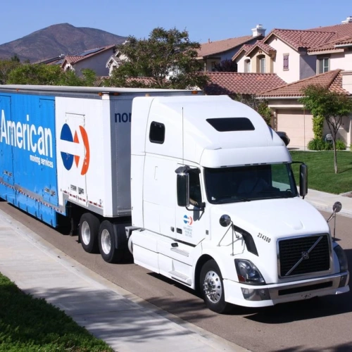 North American Van Lines truck in front of house